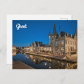 ゲント・ベルギーの街並み夜写真 ポストカード (正面/裏面)