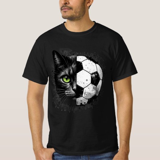 ゲージフェイス 半分猫半分サッカーデザインTシャツ Tシャツ (正面)