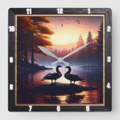 ゲーゼとレイクサイドダック素朴 スクエア壁時計 (正面)