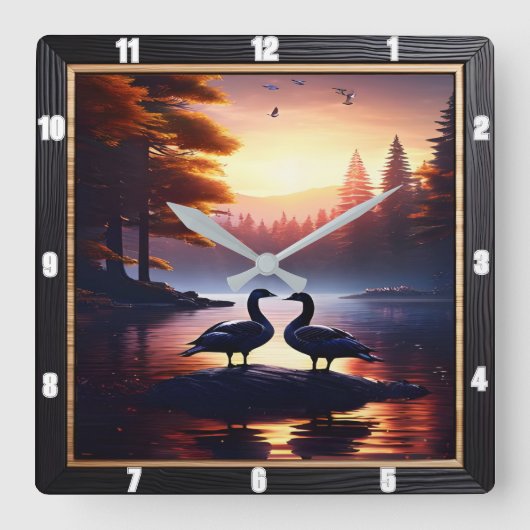 ゲーゼとレイクサイドダック素朴 スクエア壁時計 (正面)
