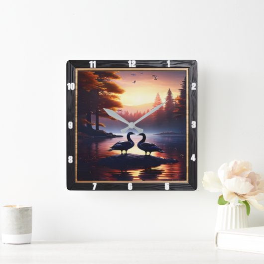 ゲーゼとレイクサイドダック素朴 スクエア壁時計 (ホーム)