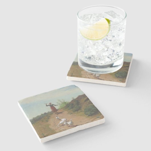 ゲーゼの群れを持ち帰る（Paul Peel著） ストーンコースター (横)