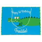 ゲーターアリゲーターワニKids 1st誕生日パーティー ラージペーパーバッグ (正面)