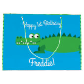 ゲーターアリゲーターワニKids 1st誕生日パーティー ラージペーパーバッグ (裏面)