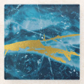 ゲーデアガテジェムストーンブルーと金ゴールド ガラスコースター (正面)