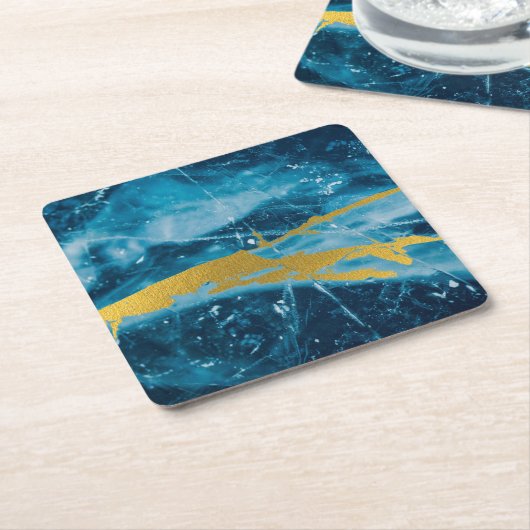 ゲーデアガテジェムストーンブルーと金ゴールド スクエアペーパーコースター (アングル)