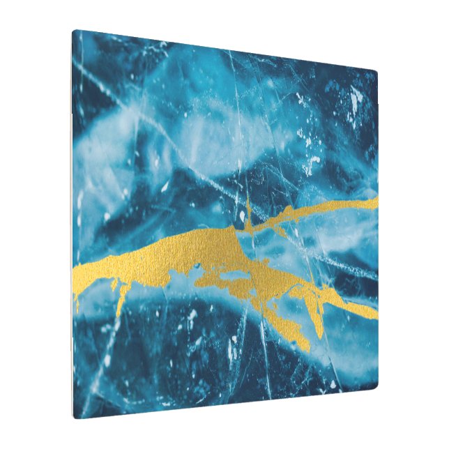 ゲーデアガテジェムストーンブルーと金ゴールド メタルプリント (アングル)