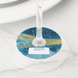 ゲーデアガテジェムストーンブルーと金ゴールド ワイングラスタグ