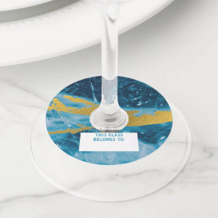 ゲーデアガテジェムストーンブルーと金ゴールド ワイングラスタグ