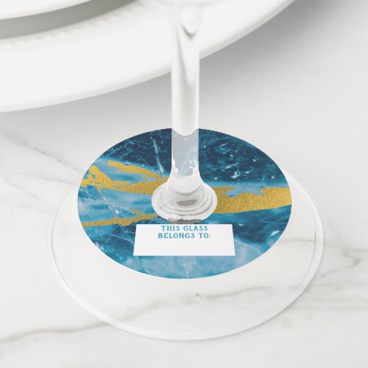 ゲーデアガテジェムストーンブルーと金ゴールド ワイングラスタグ (クローズアップ)