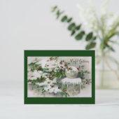 ゲートのヴィンテージのクリスマスの雪カバーヒイラギ シーズンポストカード (スタンド正面)