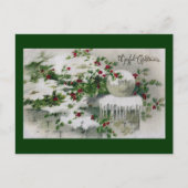 ゲートのヴィンテージのクリスマスの雪カバーヒイラギ シーズンポストカード (正面)