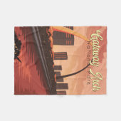 ゲートウェイアーチナショナルパークイラストレーショントラベルアート フリースブランケット (正面(横))