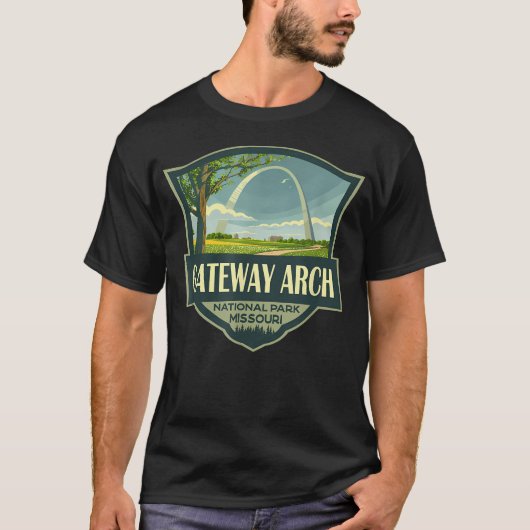 ゲートウェイ・アーチ国立公園のイラスト レトロ Tシャツ (正面)