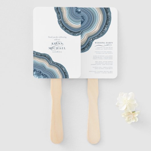 ゲートグリッターウェディングパーティードダスティブルーID647 ハンドファン (正面&裏面)