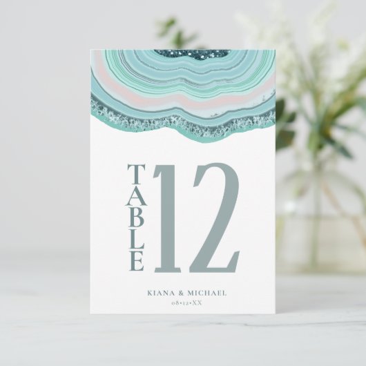 ゲートグリッターテーブル番号ティール(緑がかった色)ID647 招待状 (スタンド正面)