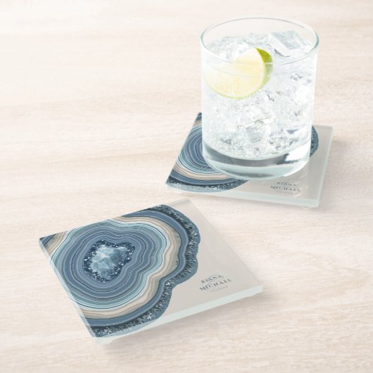 ゲートグリッター結婚ズダスティブルーID647 ガラスコースター (アングル)