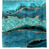 ゲートティール（緑がかった色）ブルー金ゴールドアクアターコイズシャワーカーテン シャワーカーテン (正面)