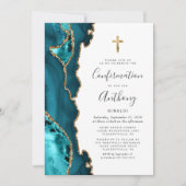 ゲートティール(緑がかった色)ブルー金ゴールドグリッター確認 招待状 (正面)