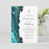 ゲートティール(緑がかった色)ブルー金ゴールドグリッター確認 招待状 (スタンド正面)