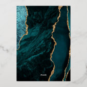 ゲートティール(緑がかった色)ブルー金ゴールドスクリプトダーク結婚ズ 箔招待状 (裏面)