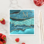 ゲートティール(緑がかった色)ブルー金ゴールド名文字アクアターコイズ スタンダードランチョンナプキン (インサイチュ)