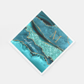 ゲートティール(緑がかった色)ブルー金ゴールド名文字アクアターコイズ スタンダードランチョンナプキン (角)