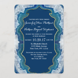 ゲートブルーエレガントティール（緑がかった色）ジオードパターン 招待状