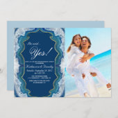 ゲートブルーエレガントティール(緑がかった色)ジオードパターン 招待状 (正面/裏面)