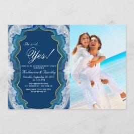 ゲートブルーエレガントティール（緑がかった色）ジオードパターン 招待状