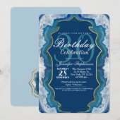 ゲートブルーエレガントティール（緑がかった色）ジオードパターン 招待状 (正面/裏面)