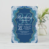 ゲートブルーエレガントティール（緑がかった色）ジオードパターン 招待状 (スタンド正面)