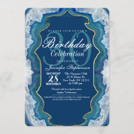 ゲートブルーエレガントティール（緑がかった色）ジオードパターン 招待状