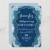 ゲートブルーエレガントティール(緑がかった色)ジオードパターン 招待状 (正面/裏面)