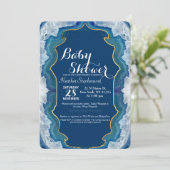 ゲートブルーエレガントティール（緑がかった色）ジオードパターン 招待状 (スタンド正面)