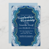 ゲートブルーエレガントティール（緑がかった色）ジオードパターン 招待状 (正面/裏面)