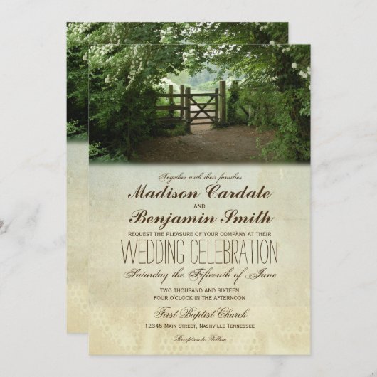 ゲート素朴自然トレイルカントリー結婚式招待状 招待状 (正面/裏面)
