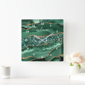 ゲート緑の金ゴールドグリッターゲード大理石名時計 スクエア壁時計 (ホーム)