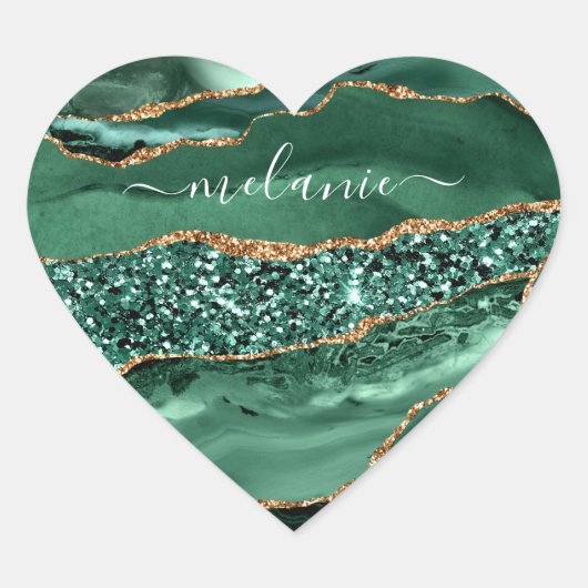 ゲート緑の金ゴールドグリッターGeode大理石名ステッカー ハートシール (正面)