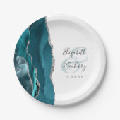 ゲートGeodeスクリプトティール(緑がかった色)シルバー結婚ズ ペーパープレート (正面)