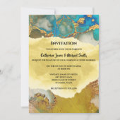 ゲードフェイク金ゴールドブルークリスタルウォーター色シックな瑪瑙 招待状 (正面)