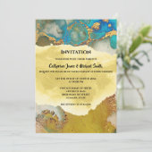 ゲードフェイク金ゴールドブルークリスタルウォーター色シックな瑪瑙 招待状 (スタンド正面)