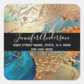 ゲードフェイク金ゴールドブルーパープルピーコックシックなアゲート スクエアシール (正面)