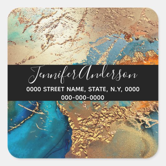 ゲードフェイク金ゴールドブルーパープルピーコックシックなアゲート スクエアシール (正面)