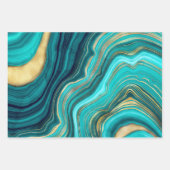 ゲード深いブルーパープルバラ金ゴールドグリーンピンクアゲート ラッピングペーパーシート (正面3)