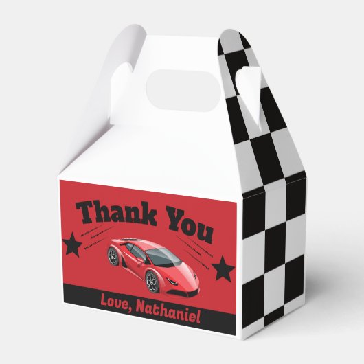 ゲーブルレッドスポーツレースカーをテーマにした誕生日 フェイバーボックス (裏面サイド)