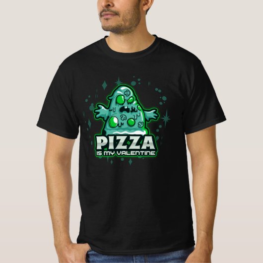 ゲーマーおもしろいのためのバレンタインの贈り物。ピザ好き Tシャツ (正面)