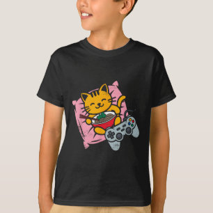 ゲーマーおもしろいキャットラーメンかわいいゲーミング日本の女性 Tシャツ