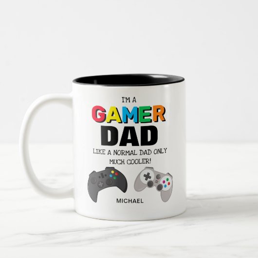 ゲーマーおもしろいパパパーソナライズされた |父の日贈り物 ツートーンマグカップ (左)