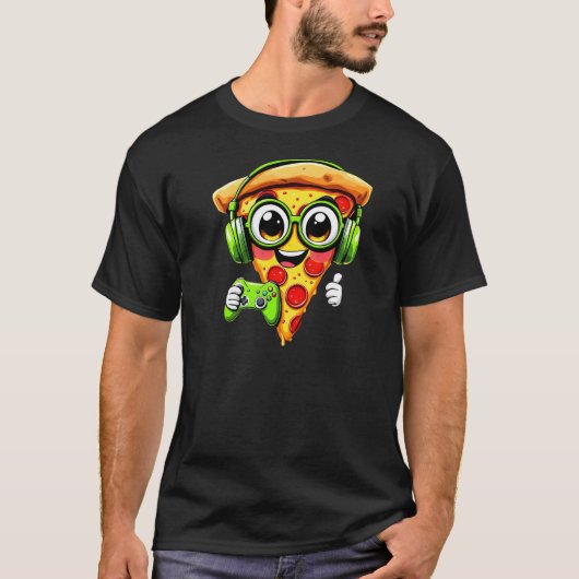 ゲーマーおもしろいピザゲーム食品愛好家ビデ遊オ Tシャツ (正面)
